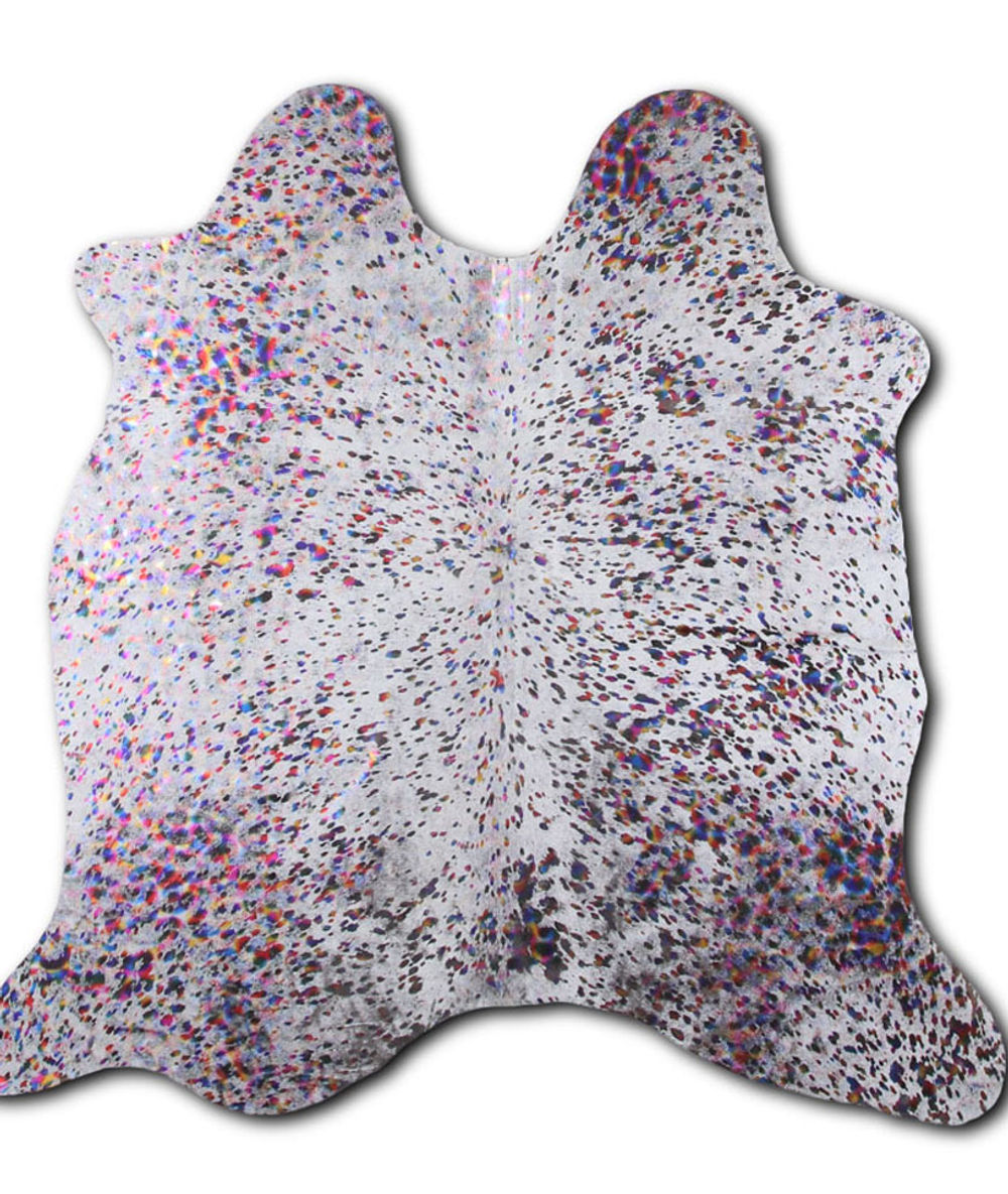 Attractive cowhide rugs for sale COLORFUL METALLIC ON WHITE rug
