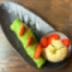 Pandan Coconut Rolled Pancakes with Vanilla Ice Cream