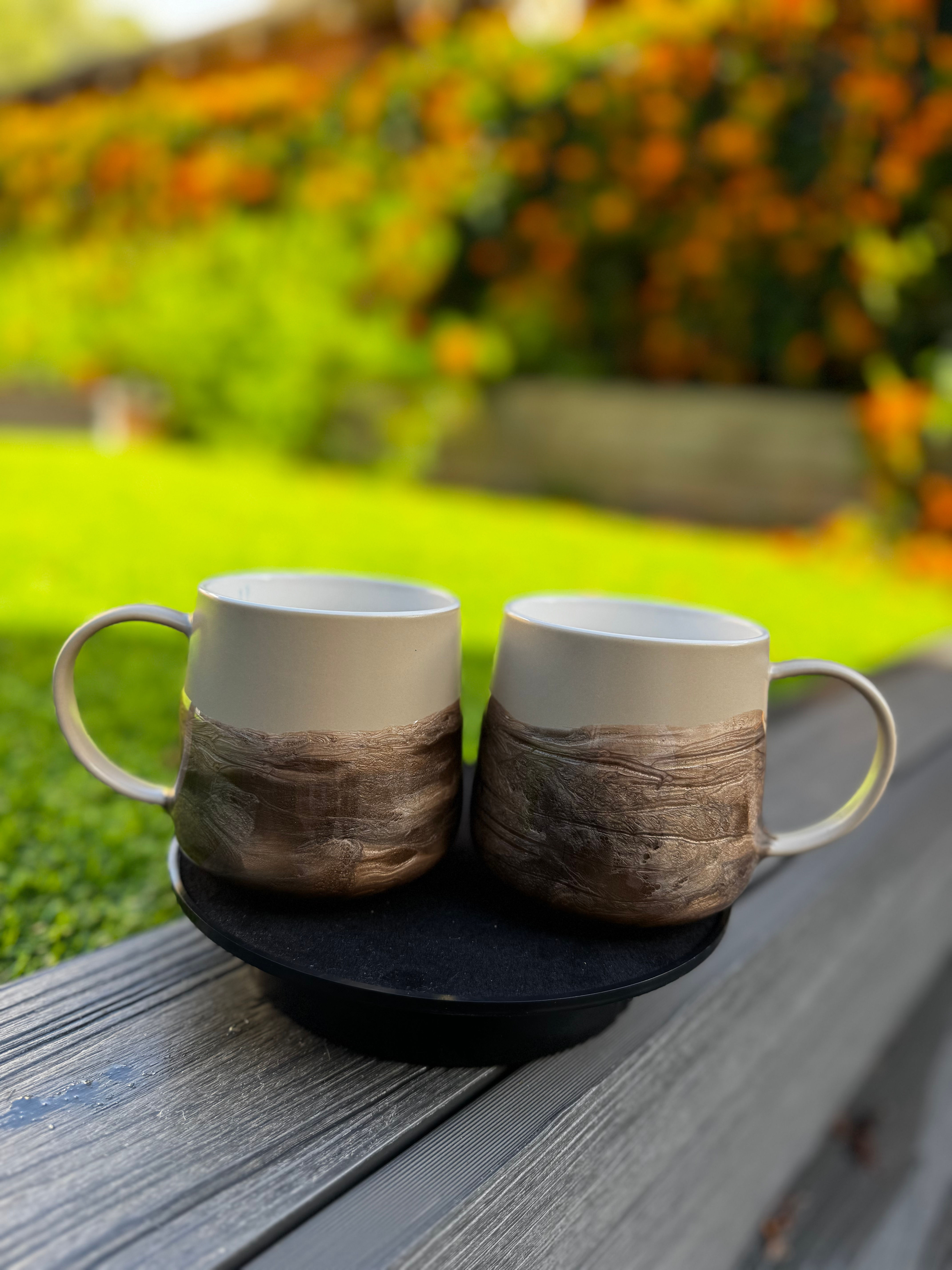 Resin Art Ceramic Mug Set – Set of 2