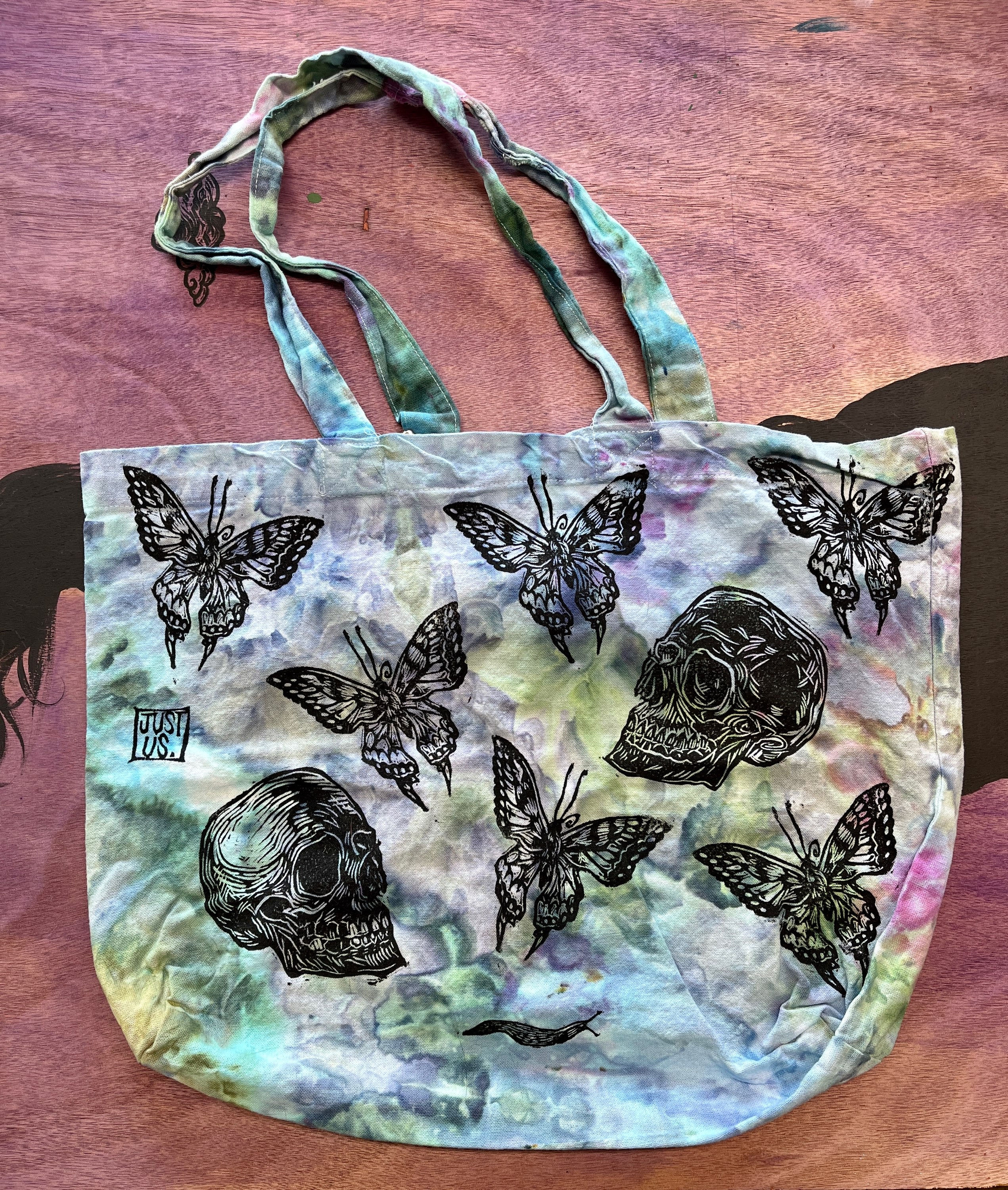 ‘Of Butterflies and Skulls (and slug)’ cotton tote 