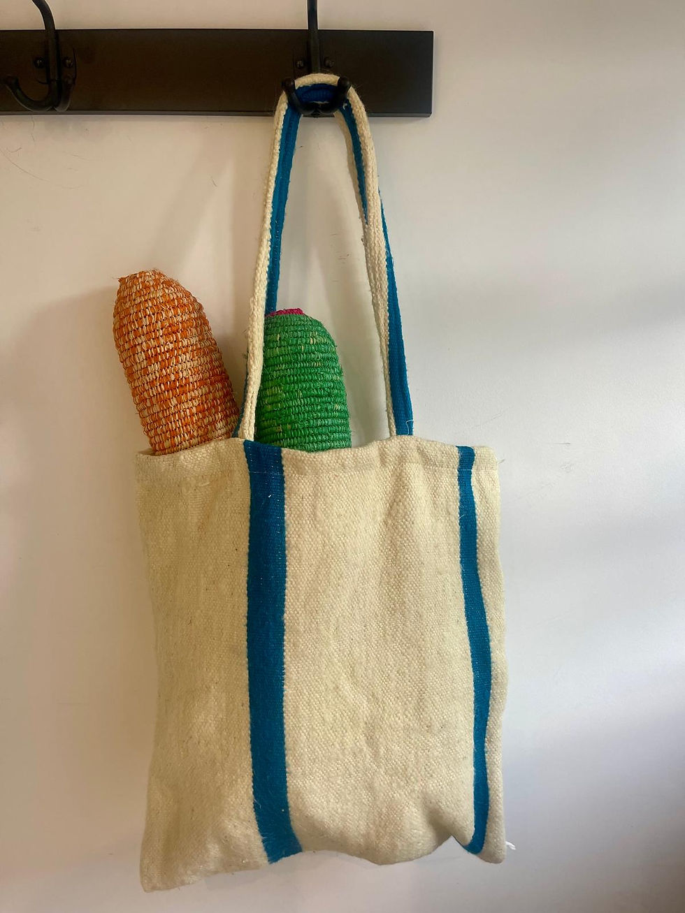 Large Handmade Shopper - White & Blue