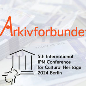 Illustrasjon med logo til arkivforbundet og 5th International IPM Conference for Cultural Heritage 2024 Berlin
