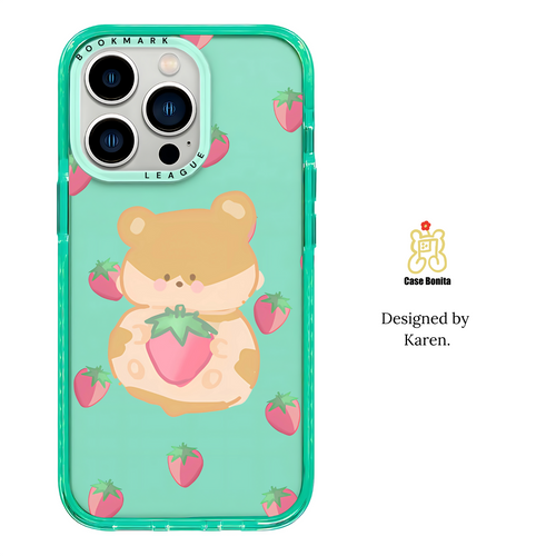 Strawberry and Bear Neon TPU iPhone Case Designed by Karen