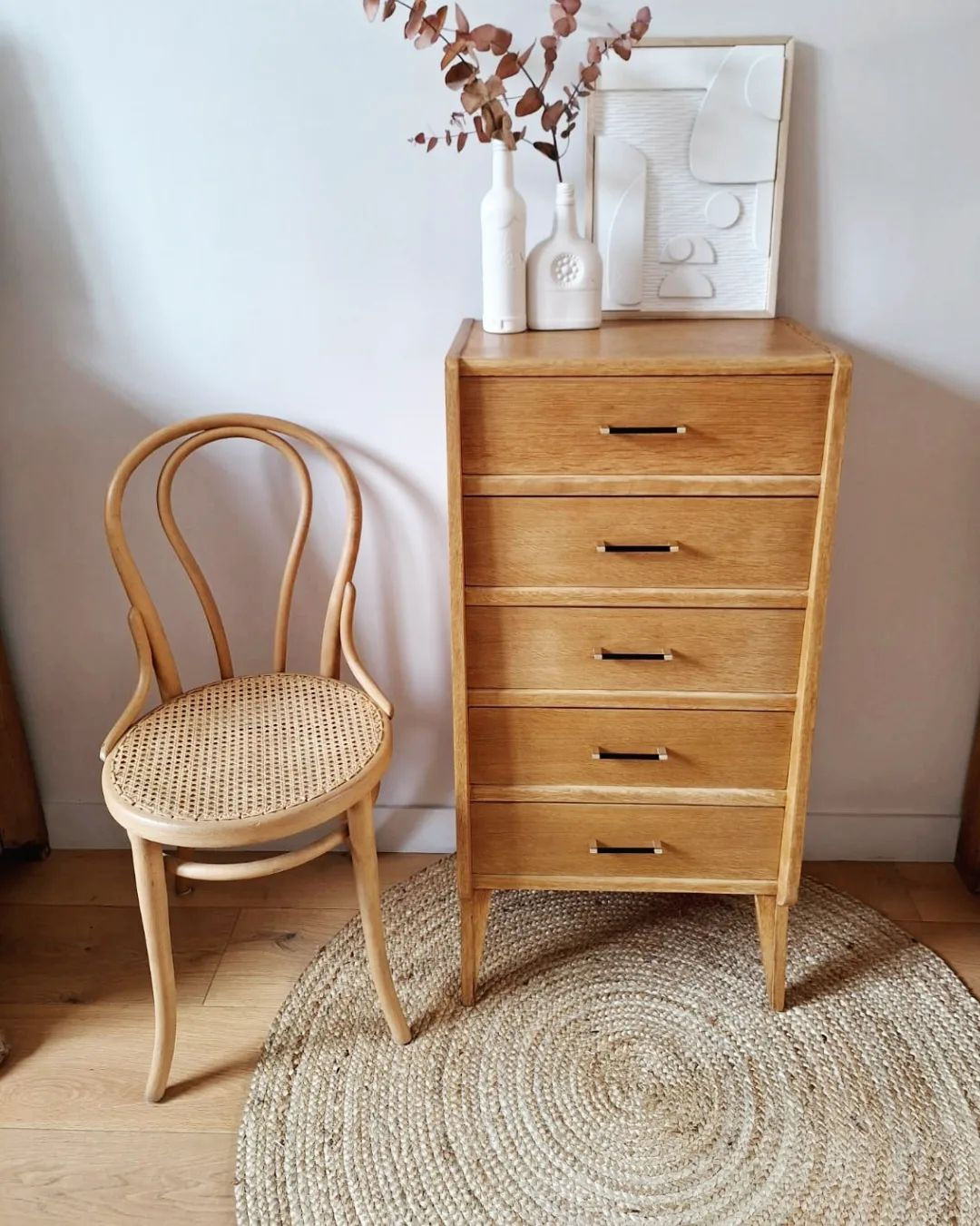 Chiffonnier chêne et pieds compas Années 50-60