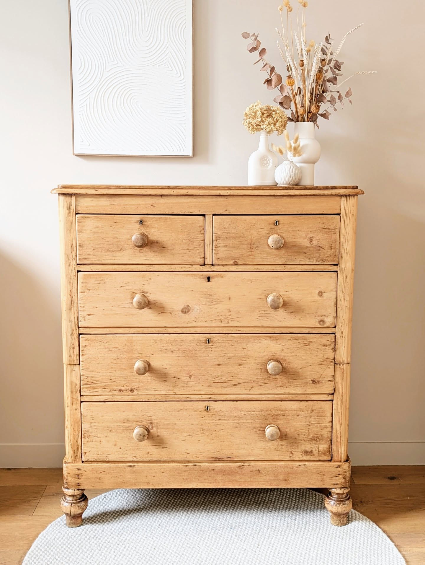 Grande commode anglaise ancienne en pin massif