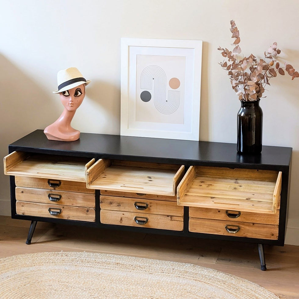 Miniature : Enfilade revisitée noire et bois brut
