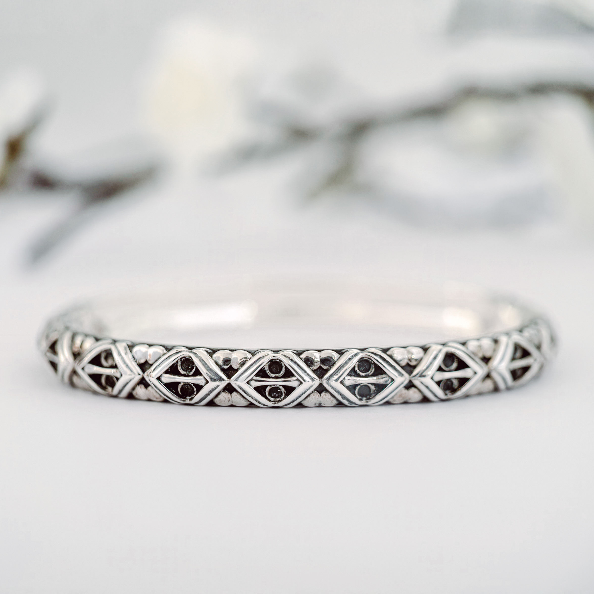 Juno bracelet, a textured sterling silver bangle