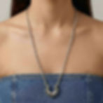 Sterling silver Ophidian Necklace with pendant worn on model, pendant centered on the chest