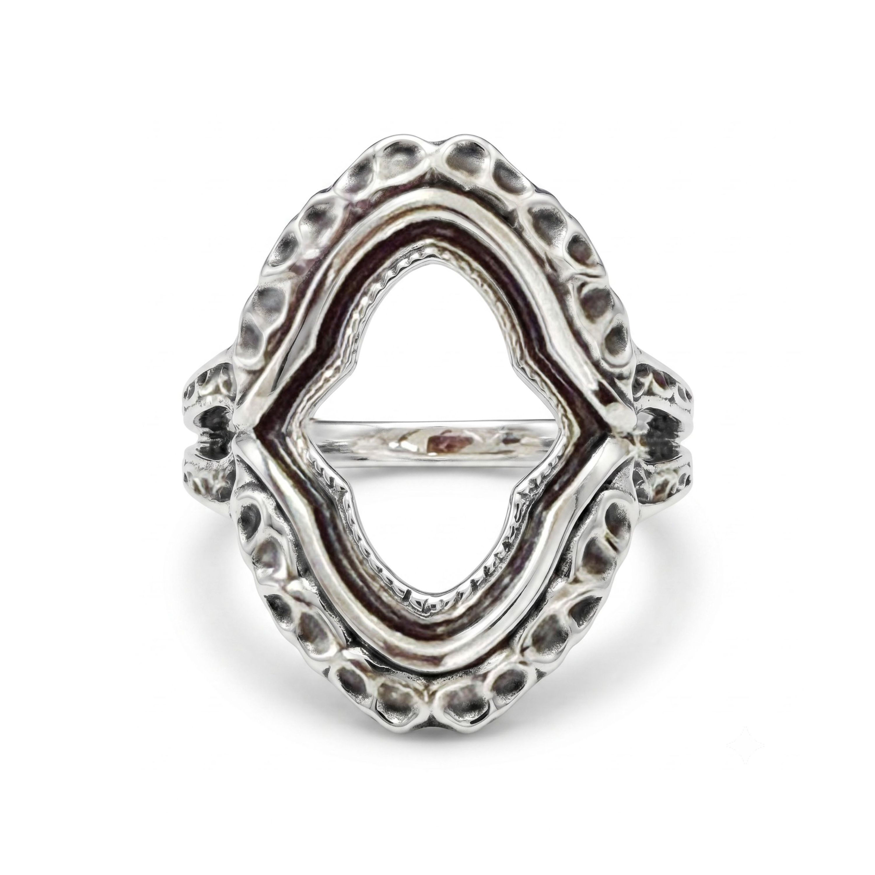 Venus Open Front Bare Ring in sterling silver, front view on white background