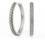 Sterling silver Anemone oval hoop earrings, front and side view on a white background