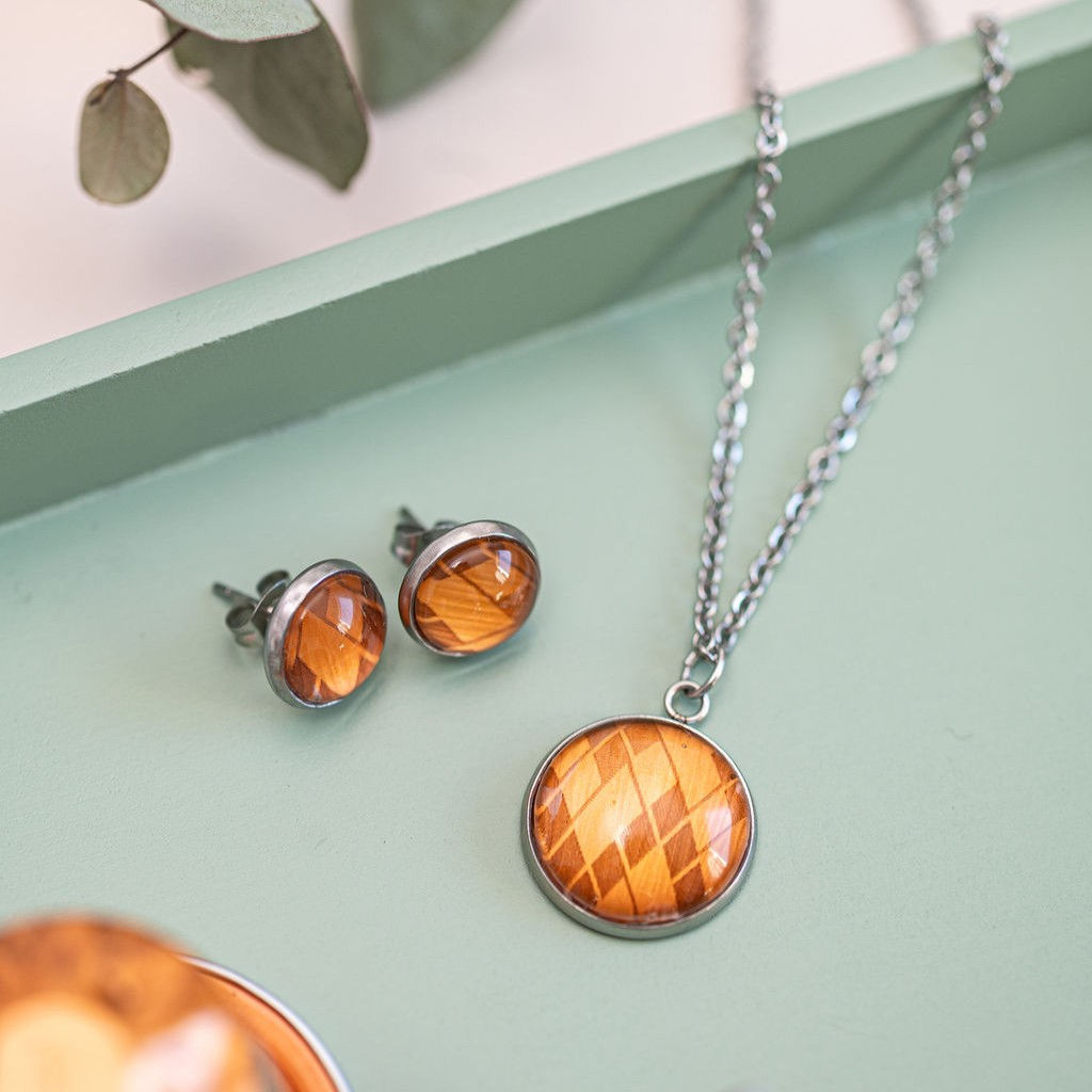 Orange Vienna Matching Studs and Pendant Necklace, World Collection Set