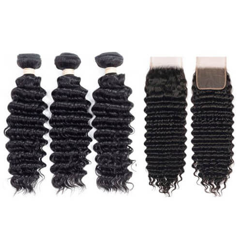 Thumbnail: Human Hair Deep Wave 3 Bundles & 4x4 Closure - Hair Packages - IS