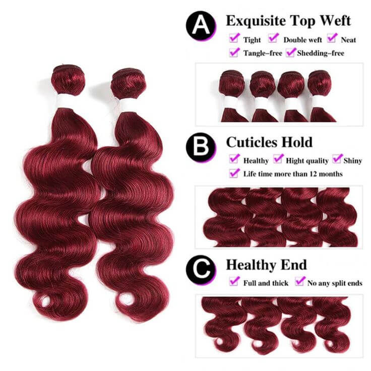 Thumbnail: Human Hair Body Wave #1B/#99J - 3 Bundles & 4x4 Closure - Hair Packages - IS10