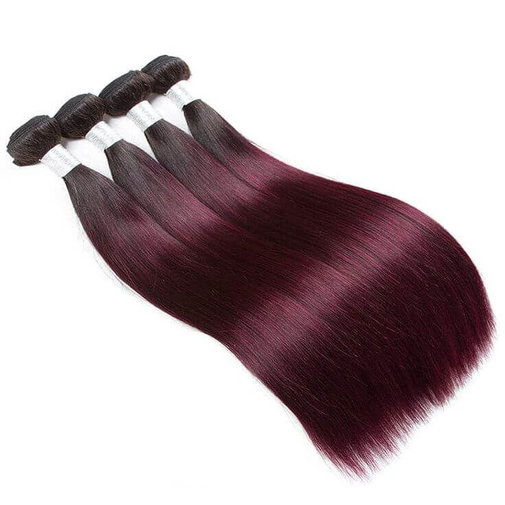 Thumbnail: Human Hair Straight #1B/#99J - 3 Bundles & 13x4 Frontal - Hair Packages - IS10