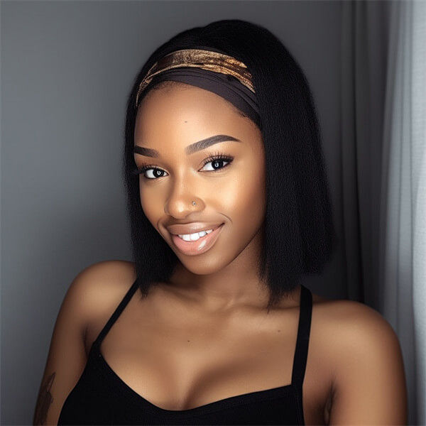 Thumbnail: Human Hair Headband Straight BOB Wig - MH