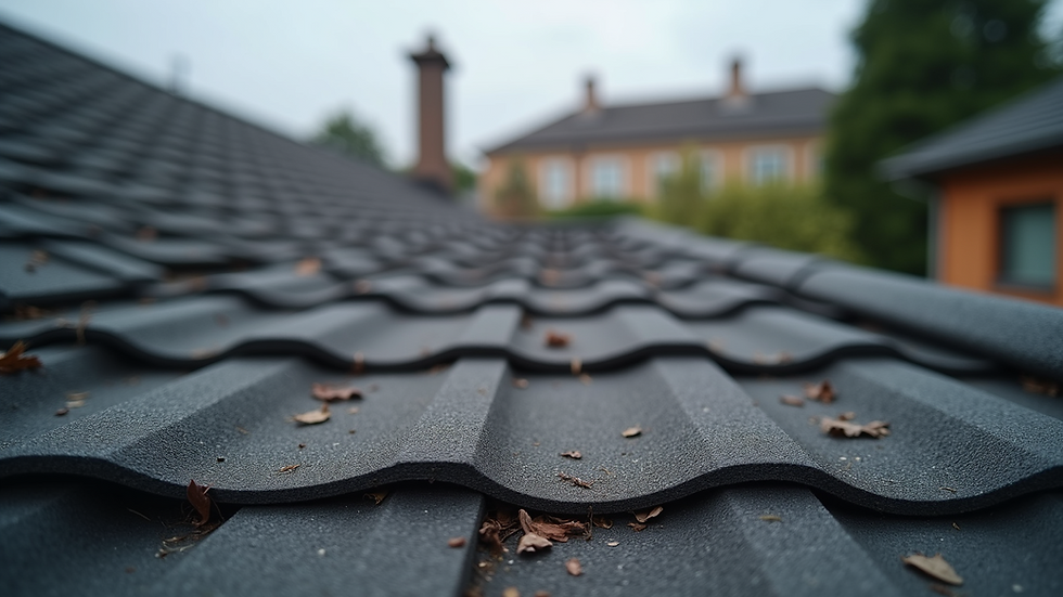 Eye-level view of asphalt shingles on a residential roof