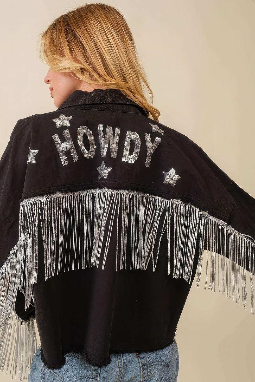 Thumbnail: Howdy Sequin Fringe And Star Patches Jacket