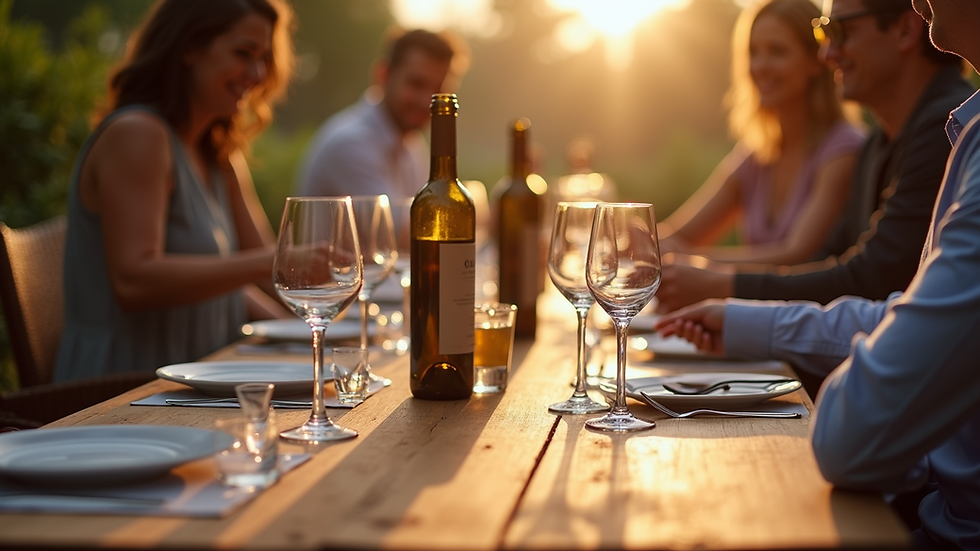Eye-level view of a beautifully arranged wine tasting table