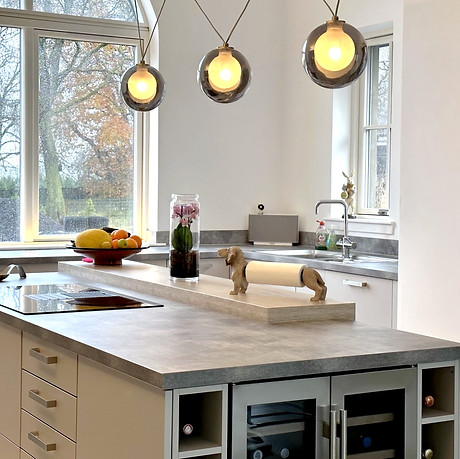 Large open plan kitchen with central island.