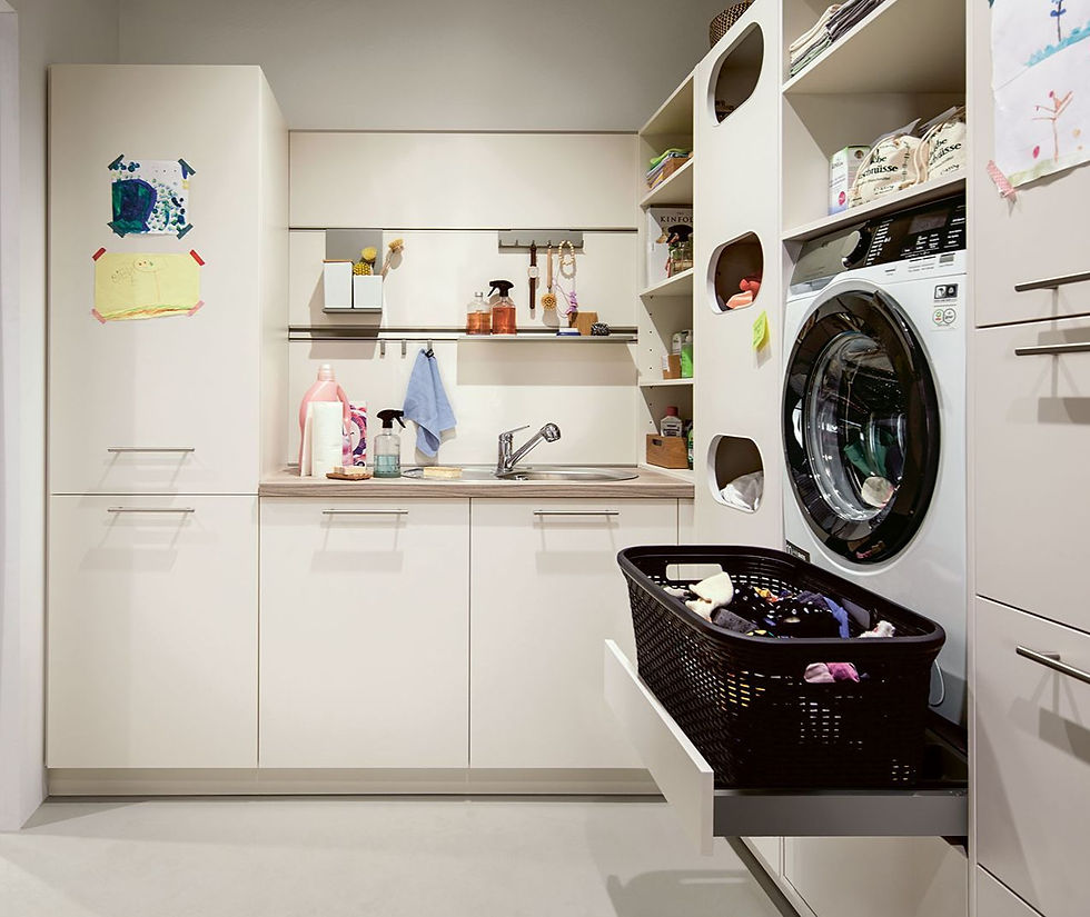 Cream utility room with laundry facilities.