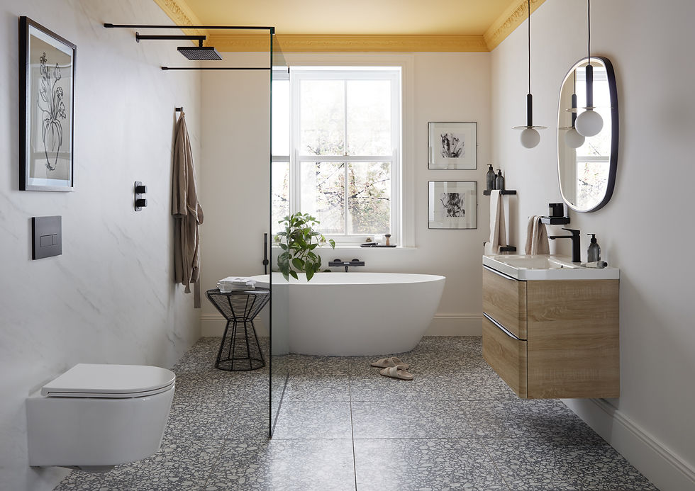 Wetroom bathroom design featuring Vado Cameo wooden unit