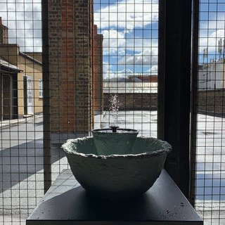 Worlds first functioning papier-mâché water fountain, creating during residency w/ Changing Room Gallery