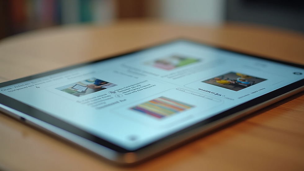 Close-up view of a digital tablet showing educational resources for SEN support