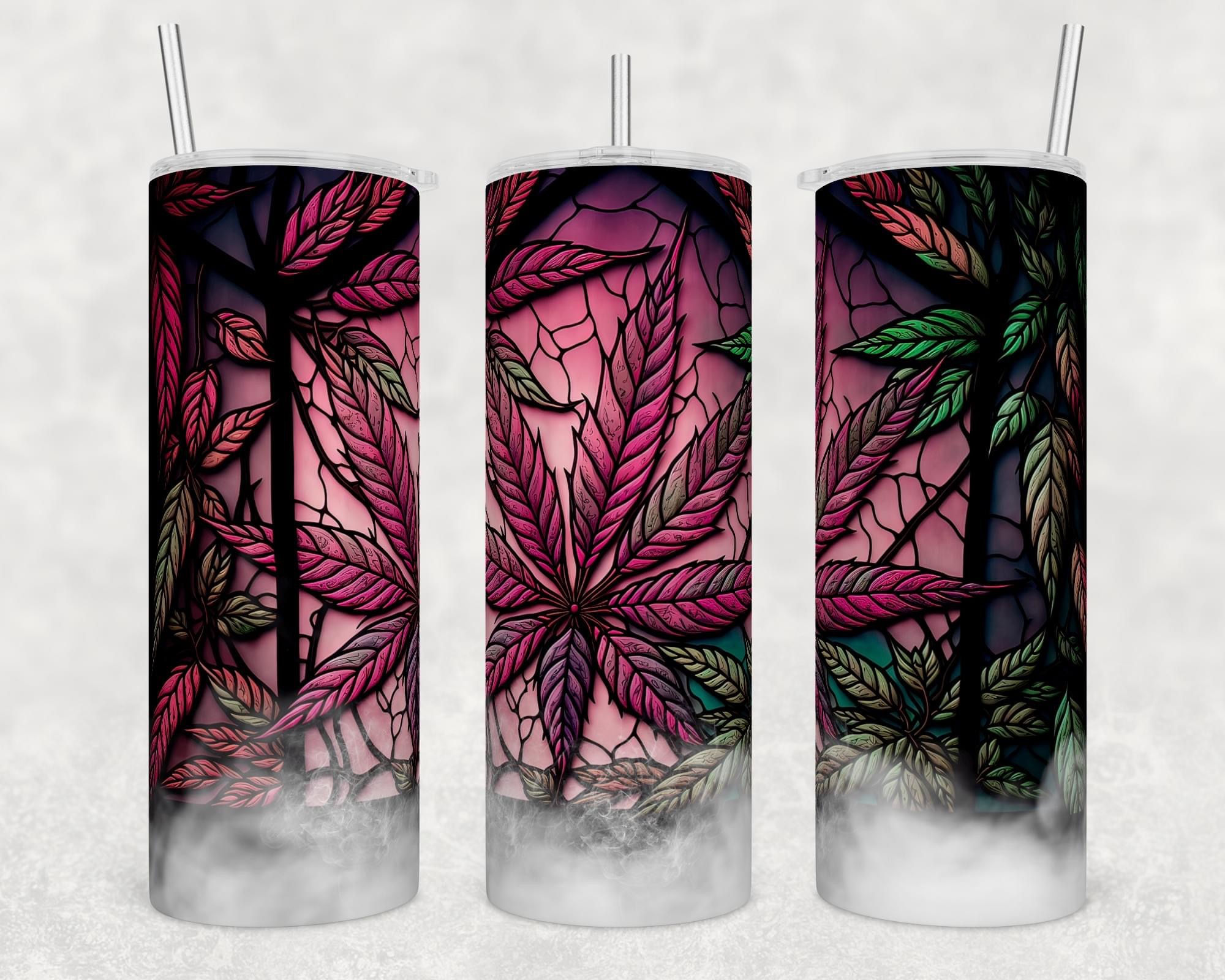 Stainless glass pink leaf 20oz tumbler