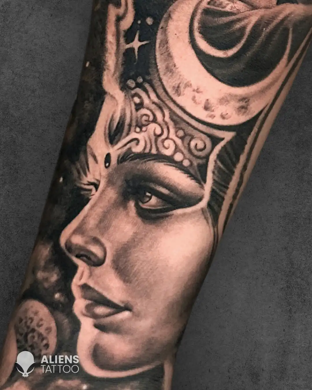 Parvati Portrait realism Tattoo on arm