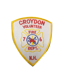 White fire department patch outlined in gold with a maltese in the center for the Croydon Fire Department.