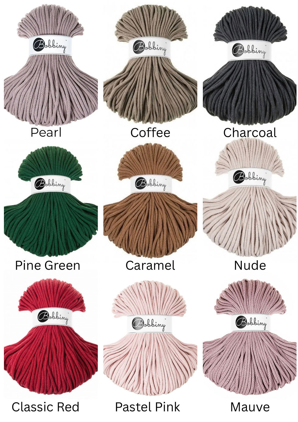 Miniaturbild: Farbauswahl und Farbpalette für handgemachte Bobbiny-Häkelkissen im Online-Shop.