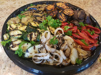 Grilled vegetable platter: zucchini, peppers, onions