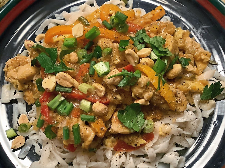 shrimp pad thai on shirataki noodles