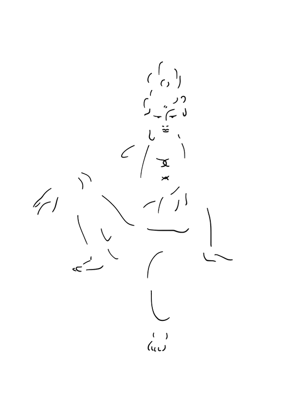 藻荇風插畫〈自在〉:以納爾遜藝術博物館藏遼代〈水月觀音〉為原型,極簡黑白線條描繪觀音安然之姿。Minimalist illustration Ease: black-and-white linework inspired by the Liao-dynasty Water-Moon Guanyin in the Nelson-Atkins Museum of Art, symbolizing serenity and inner ease within worldly existence. 藻荇風の極簡線画〈自在〉:ネルソン・アトキンス美術館所蔵の遼代《水月観音》を題材に、静寂とやすらぎを表現する。