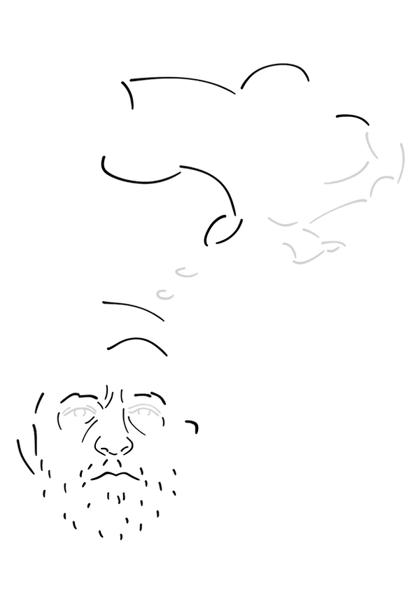 藻荇風插畫〈目光〉:象徵烏克蘭局勢與澤倫斯基心境,以極簡黑白線條描繪沉重國土與鄰人避視的情緒。 Minimalist illustration Gaze: symbolically reflecting Ukraine’s situation and Zelenskyy’s burdened state of mind, portraying heavy lands and neighbours’ averted eyes. 藻荇風の線画〈眼差し〉:ウクライナの象徴的状況とゼレンスキーの重い心境を、沈む祖国と逸らされる視線で描く。