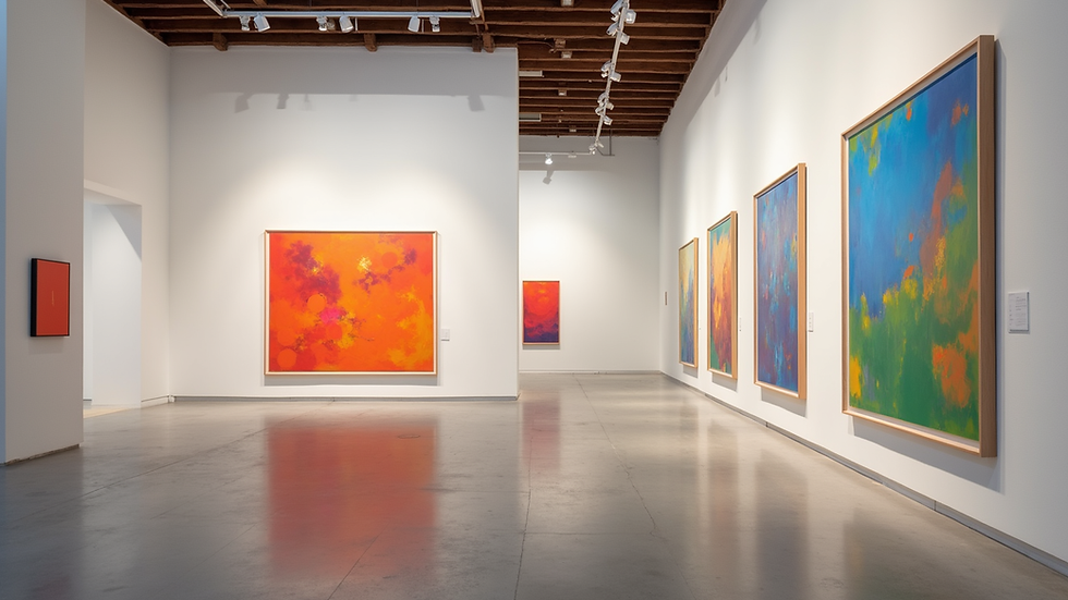 Eye-level view of colorful contemporary art installation in a Brazilian gallery