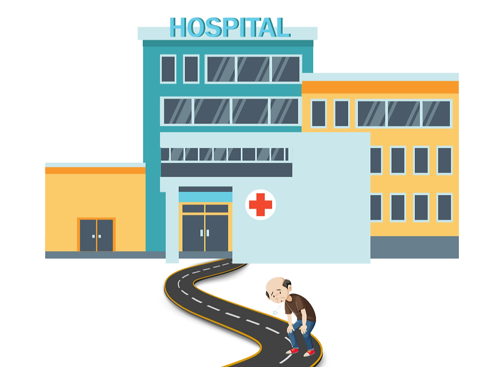 A sick man struggling to reach the hospital