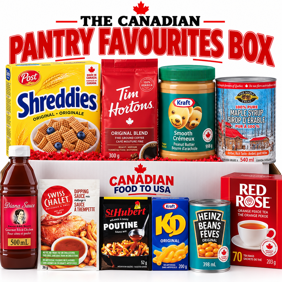 Canadian Pantry Favourites Box with Canadian groceries shipped to USA