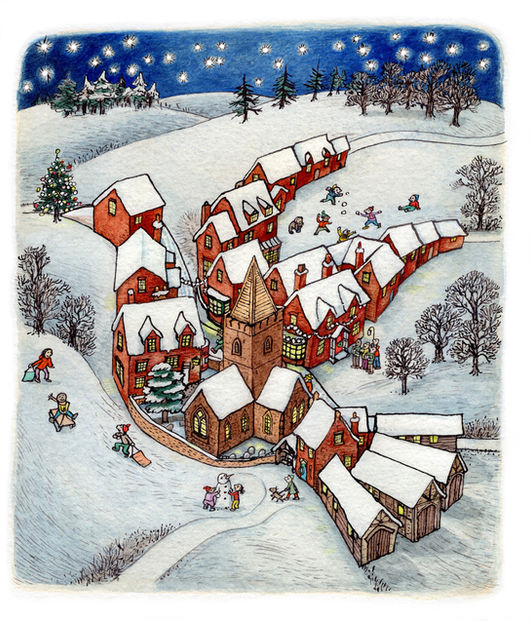 Peace Christmas greeting card illustration by John Shelley ジョン・シェリー