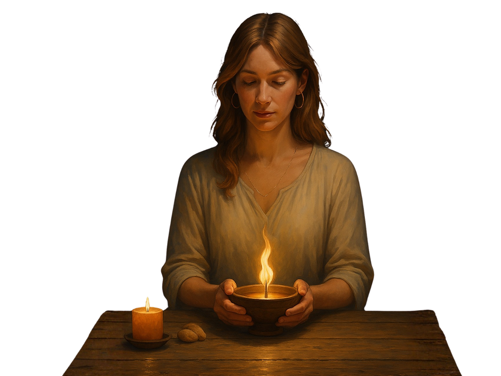 a woman tending her altar