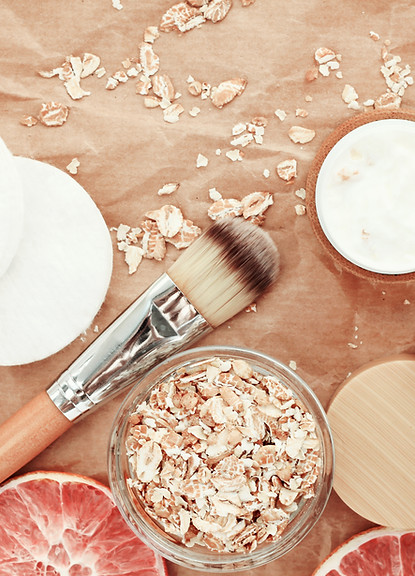 Natural ingredients top view craft paper, making beauty treatment products Homemade spa &