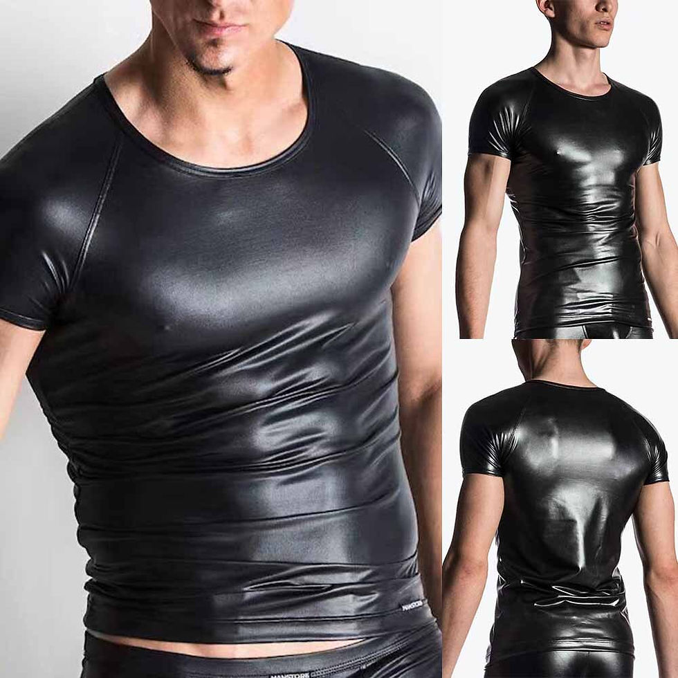 stretch men's leather t-shirt, short sleeve t-shirt, elastic tops, club, thin, bar, stage performance, blouse black latex
