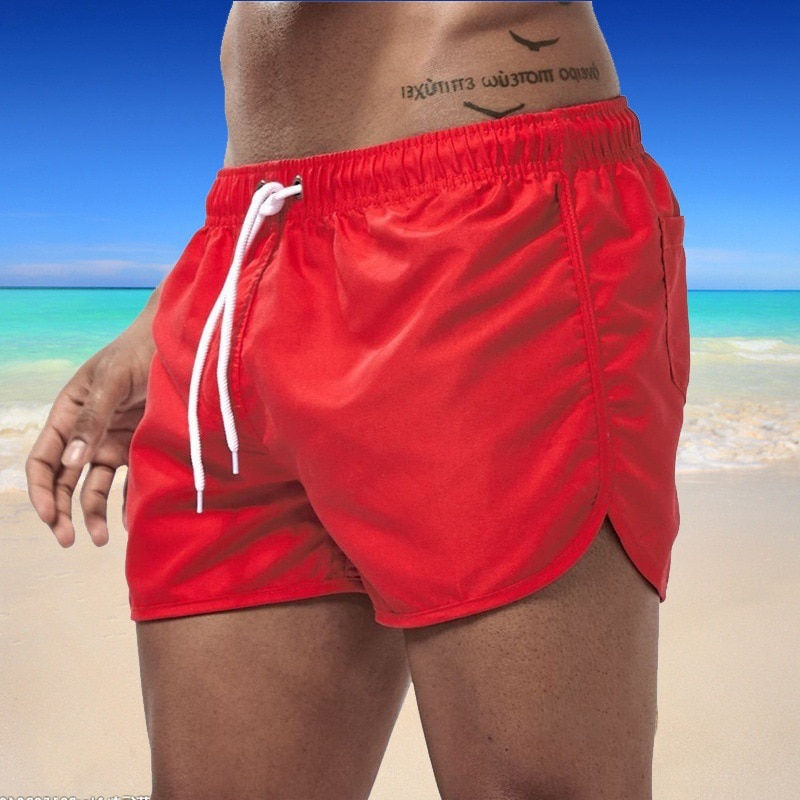 Men Summer Neon Beach Shorts sexy male gay swimming swimwear fashion fetish blood red
