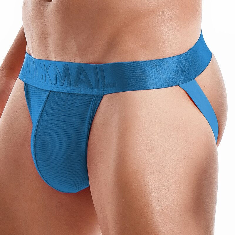 Thumbnail: Sexy jockstraps pure color low rise men man gay underwear bikini briefs front view blue