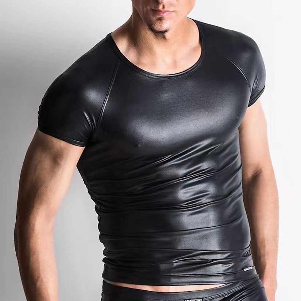 stretch men's leather t-shirt, short sleeve t-shirt, elastic tops, club, thin, bar, stage performance, blouse black latex