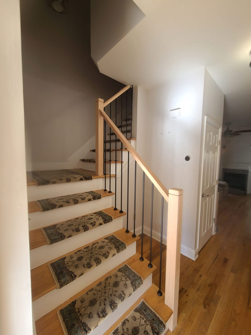 after: metal and wood modern indoor railing, installed in Spring Lake, New Jersey