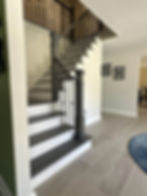 New Indoor Stair Railings, Metal Balusters & Wood Railing, Stained, Ocean Township, NJ