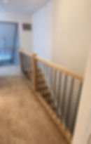 after, modern railing, simple box newel, black metal balusters, morristown, NJ