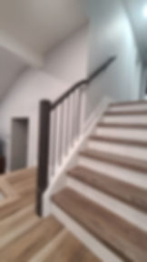 after new railings installation, metal balusters and wood railing
