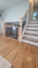 After: modern railings with metal and wood added custom gate installed in Matawan, NJ